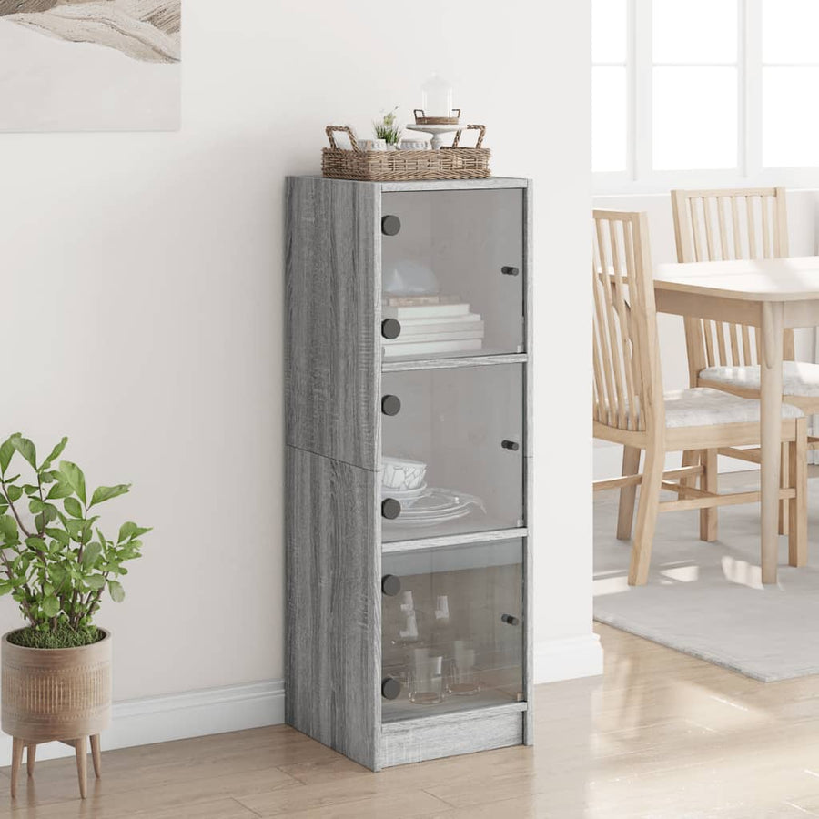 Hoge Kast Met Glazen Deuren 35X37X09 Cm Eiken Grijs sonoma