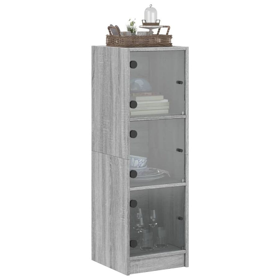 Hoge Kast Met Glazen Deuren 35X37X09 Cm Eiken Grijs sonoma