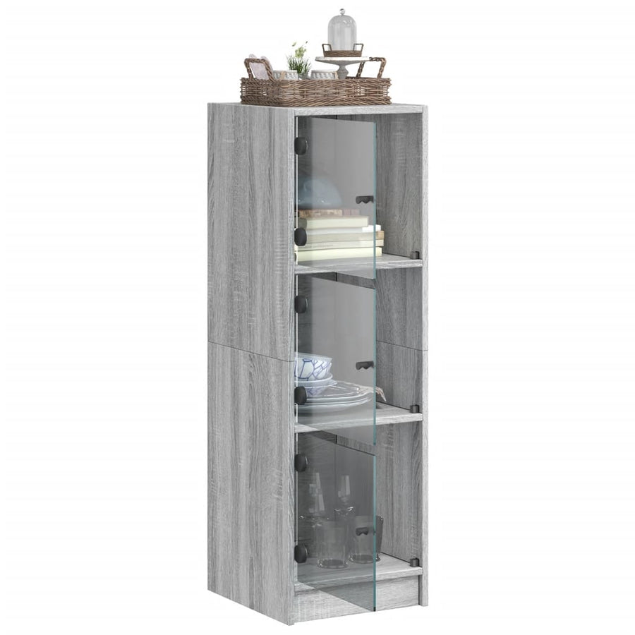 Hoge Kast Met Glazen Deuren 35X37X09 Cm Eiken Grijs sonoma
