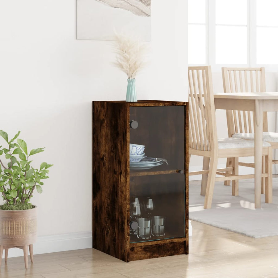 Bijzetkast Met Glazen Deuren 35X37X75,5 Cm Kleurig Gerookt eiken