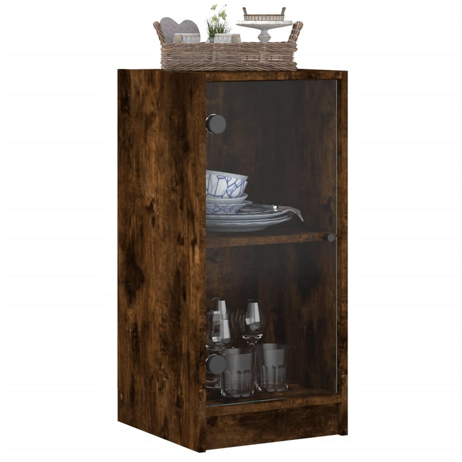 Bijzetkast Met Glazen Deuren 35X37X75,5 Cm Kleurig Gerookt eiken