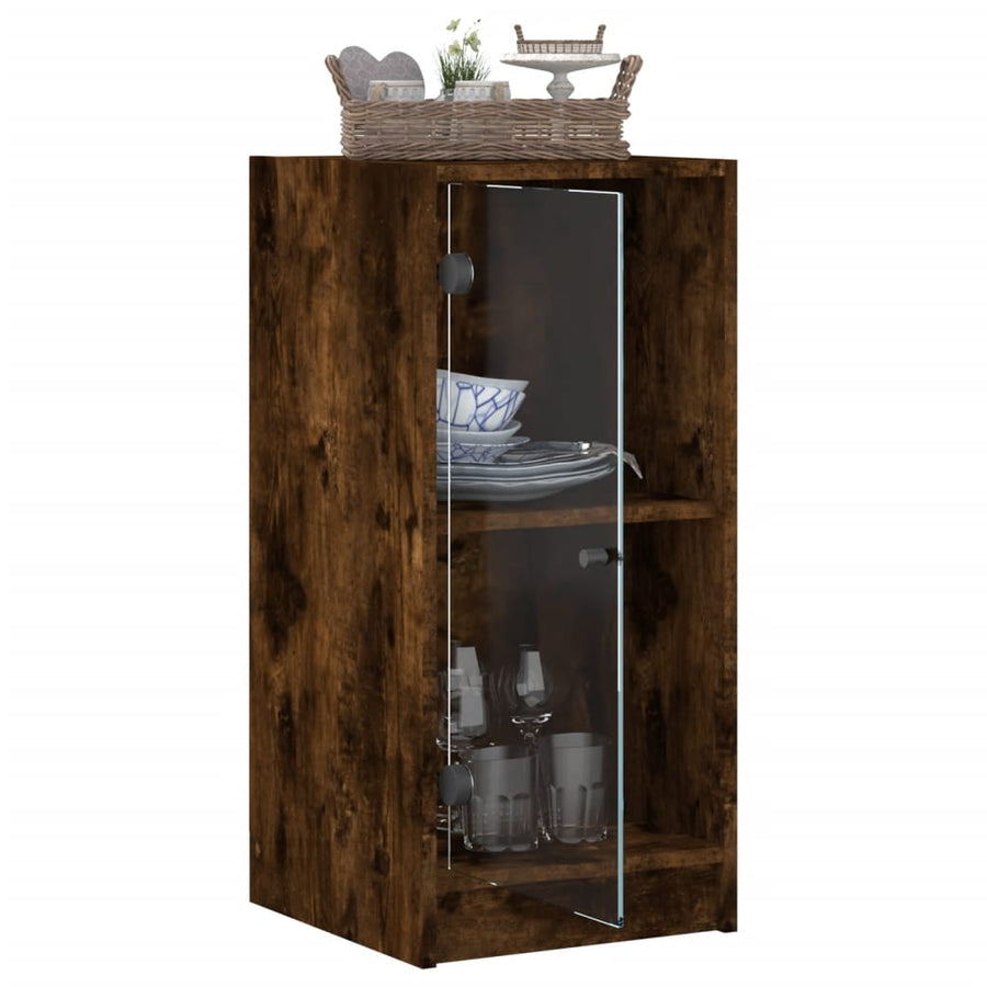 Bijzetkast Met Glazen Deuren 35X37X75,5 Cm Kleurig Gerookt eiken