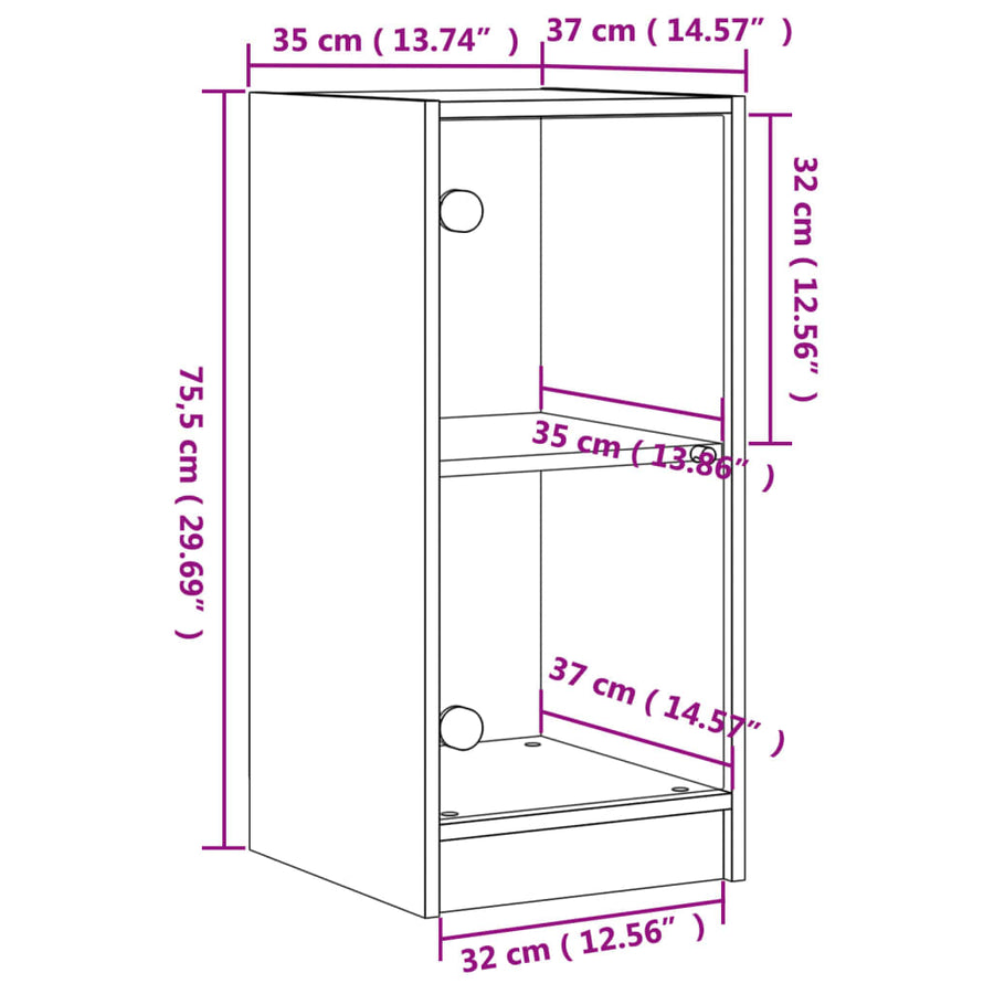 Bijzetkast Met Glazen Deuren 35X37X75,5 Cm Kleurig Gerookt eiken