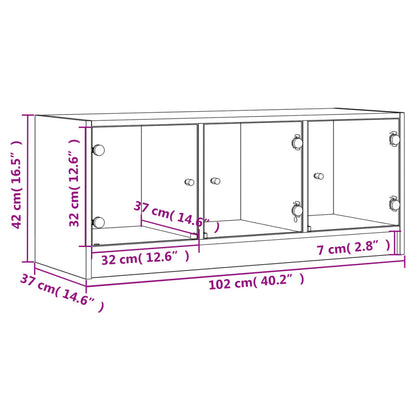 Tv-Meubel Met Glazen Deuren 102X37X42 Cm Wit