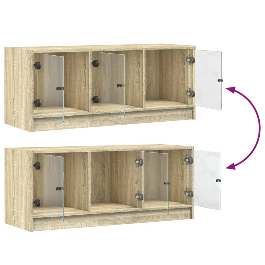 Tv-Meubel Met Glazen Deuren 102X37X42 Cm Sonoma Eikenkleurig