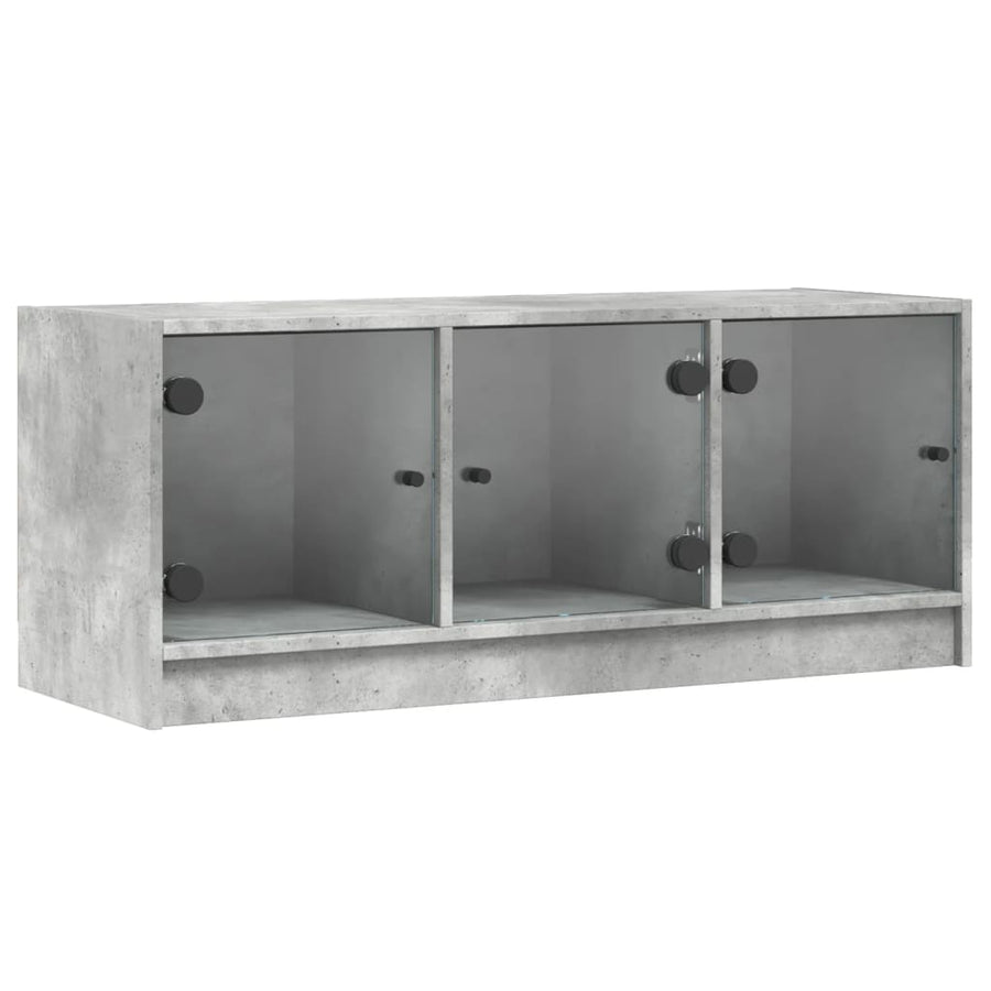 Tv-Meubel Met Glazen Deuren 102X37X42 Cm Betongrijs