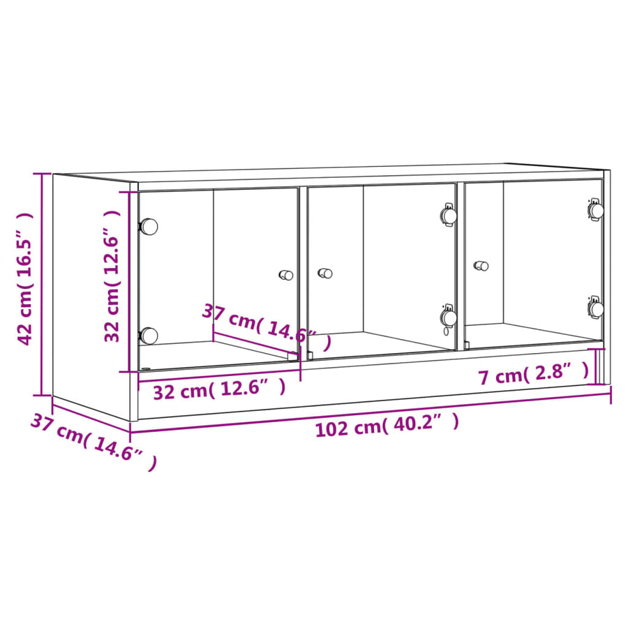 Tv-Meubel Met Glazen Deuren 102X37X42 Cm Betongrijs