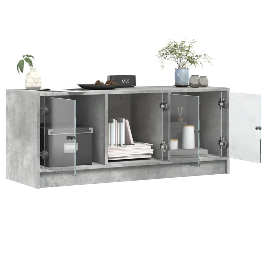 Tv-Meubel Met Glazen Deuren 102X37X42 Cm Betongrijs