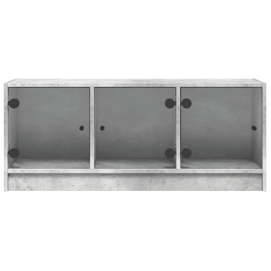 Tv-Meubel Met Glazen Deuren 102X37X42 Cm Betongrijs
