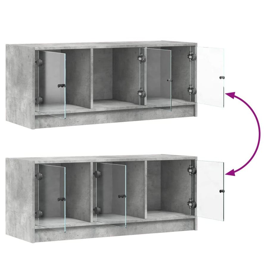Tv-Meubel Met Glazen Deuren 102X37X42 Cm Betongrijs