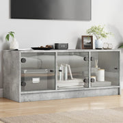 TV cabinet with glass doors 102x37x42 cm concrete grey