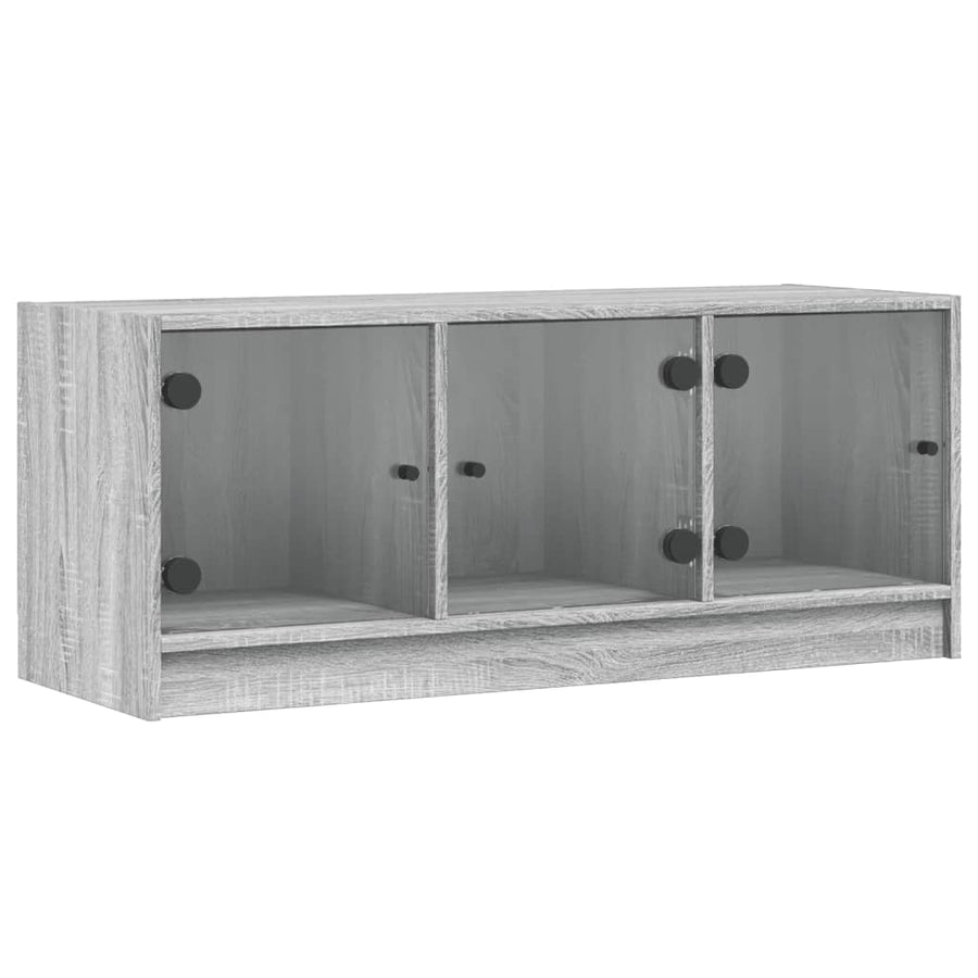 Tv-Meubel Met Glazen Deuren 102X37X42 Cm Grijs Sonoma Eiken