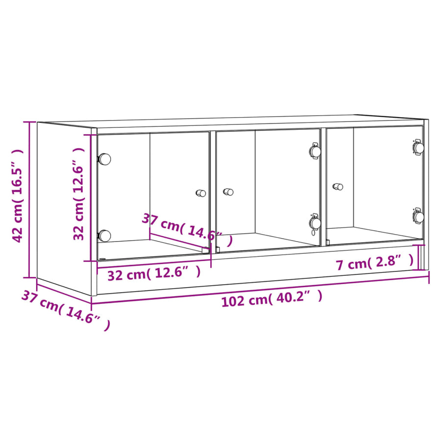 Tv-Meubel Met Glazen Deuren 102X37X42 Cm Grijs Sonoma Eiken