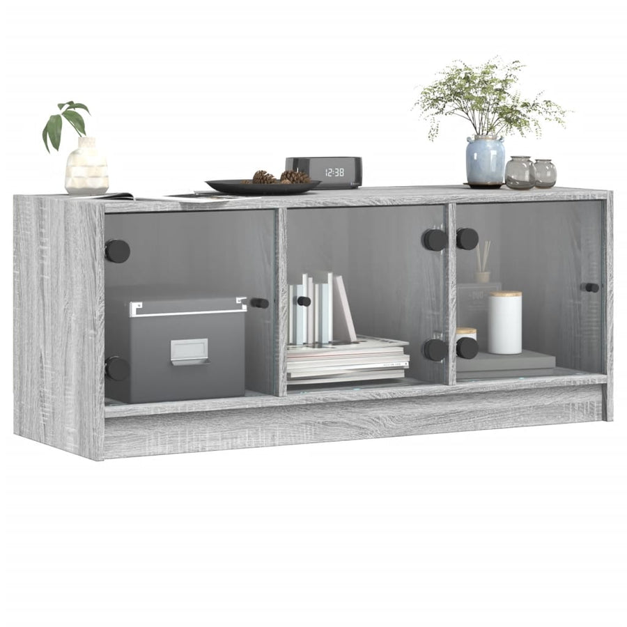 Tv-Meubel Met Glazen Deuren 102X37X42 Cm Grijs Sonoma Eiken