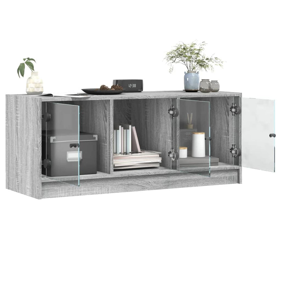 Tv-Meubel Met Glazen Deuren 102X37X42 Cm Grijs Sonoma Eiken
