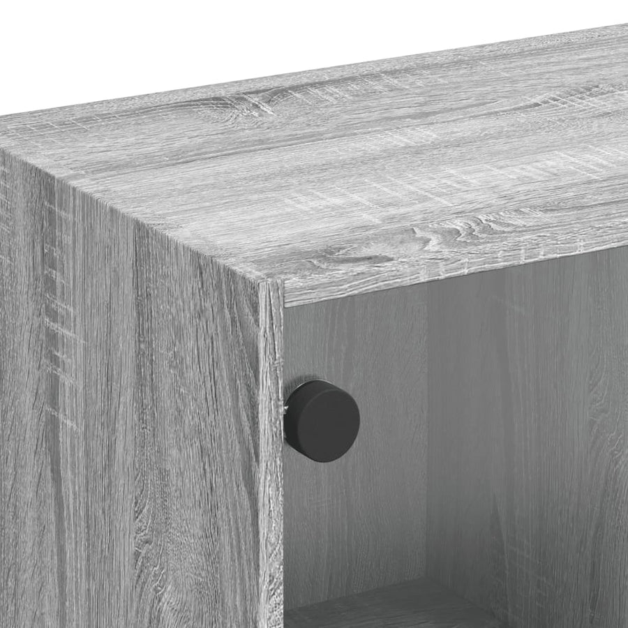 Tv-Meubel Met Glazen Deuren 102X37X42 Cm Grijs Sonoma Eiken