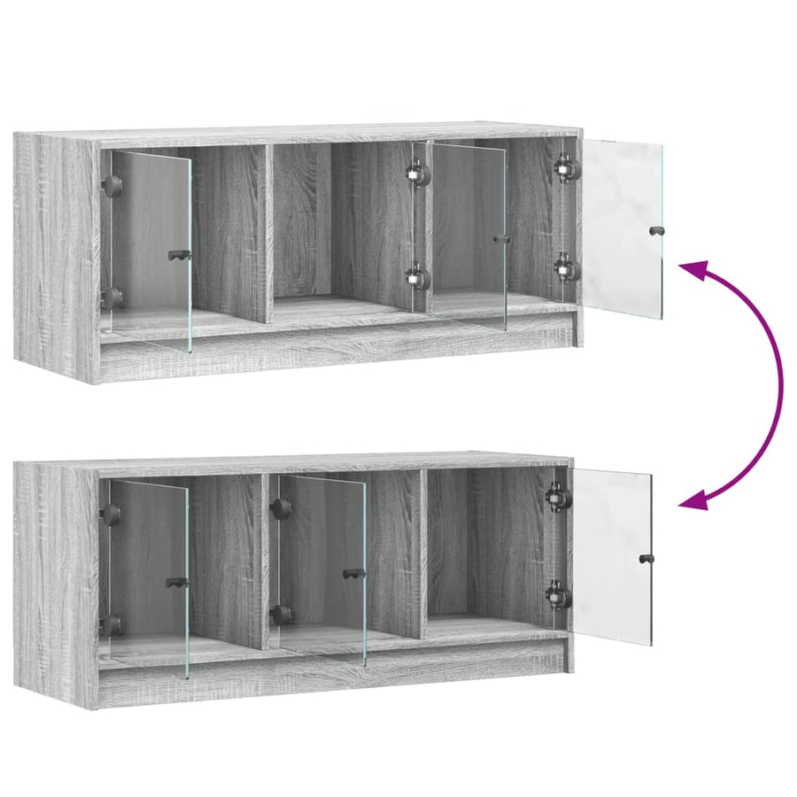 Tv-Meubel Met Glazen Deuren 102X37X42 Cm Grijs Sonoma Eiken