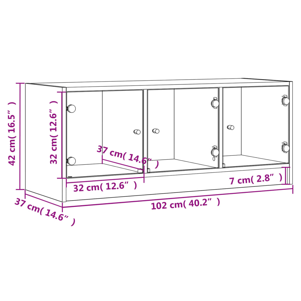 Tv-Meubel Met Glazen Deuren 102X37X42 Cm Bruineikenkleurig