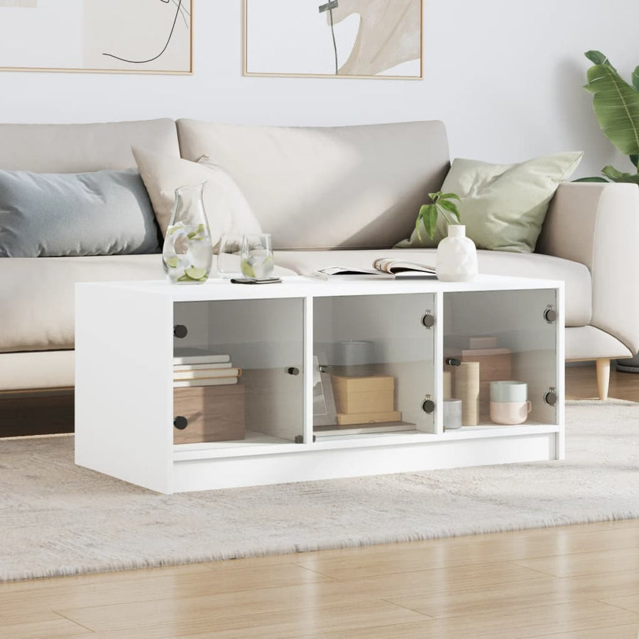 Salontafel Met Glazen Deuren 02X50X42 Cm Wit