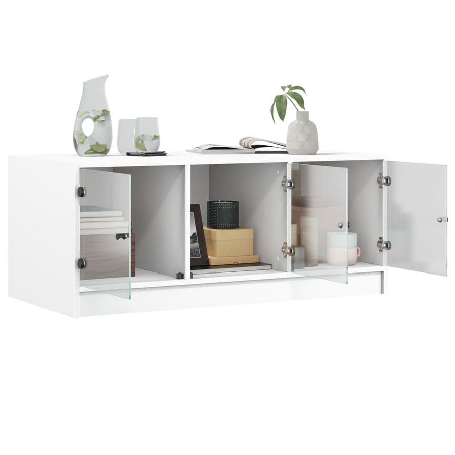 Salontafel Met Glazen Deuren 02X50X42 Cm Wit