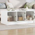 Coffee table with glass doors 102x50x42 cm white
