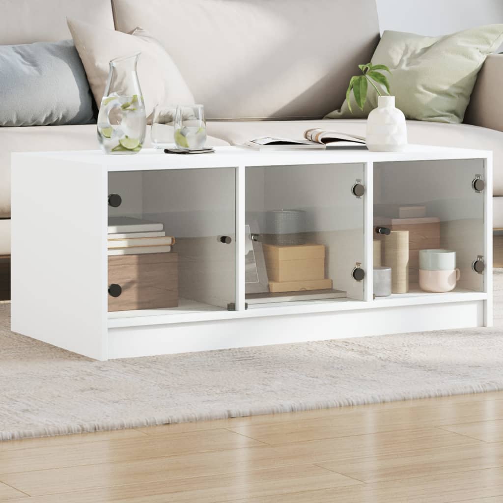 Salontafel Met Glazen Deuren 02X50X42 Cm Wit