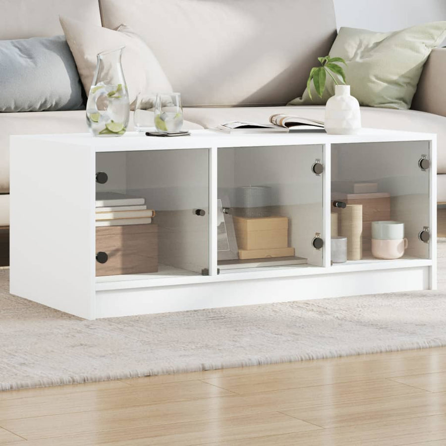 Salontafel Met Glazen Deuren 02X50X42 Cm Wit