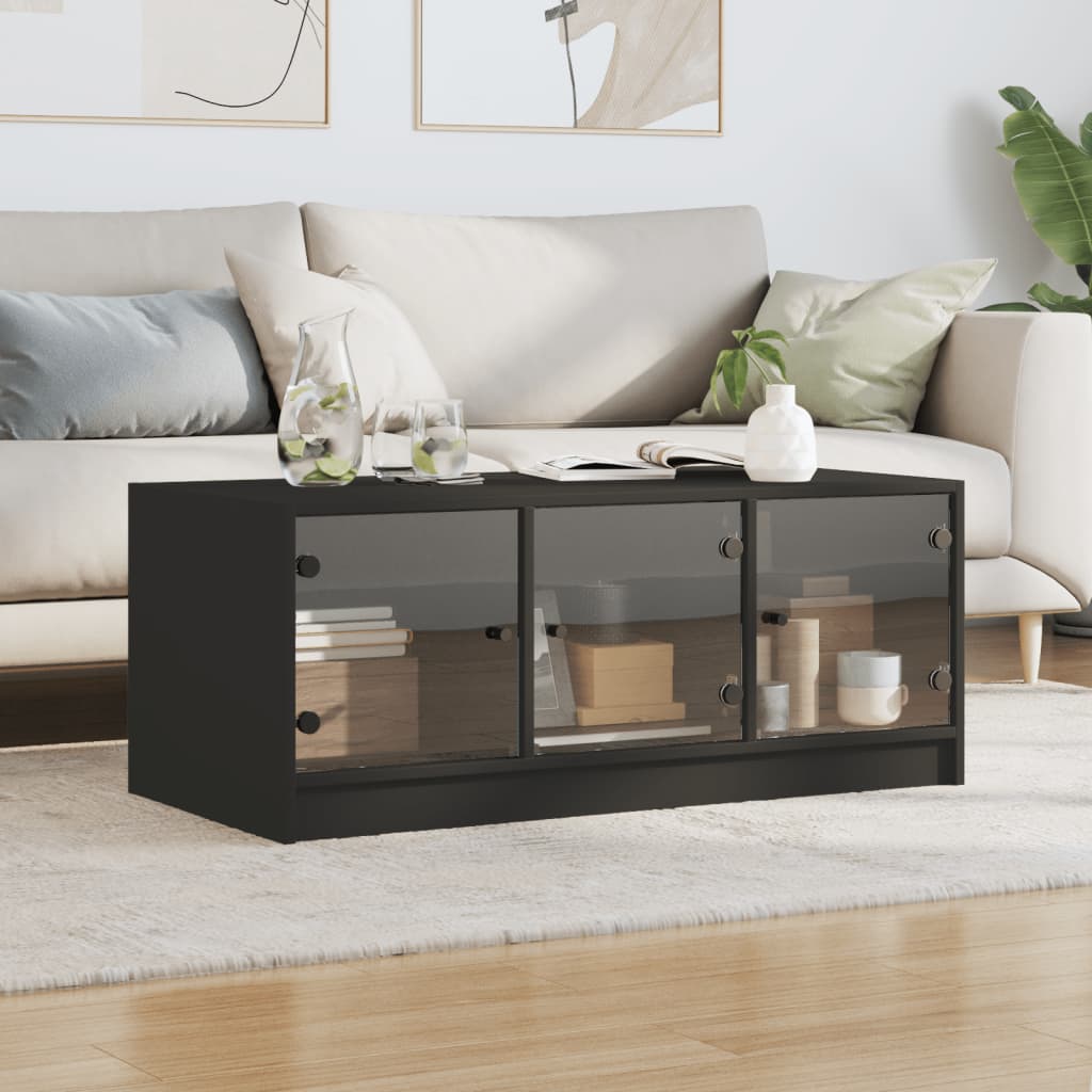 Salontafel Met Glazen Deuren 02X50X42 Cm Zwart