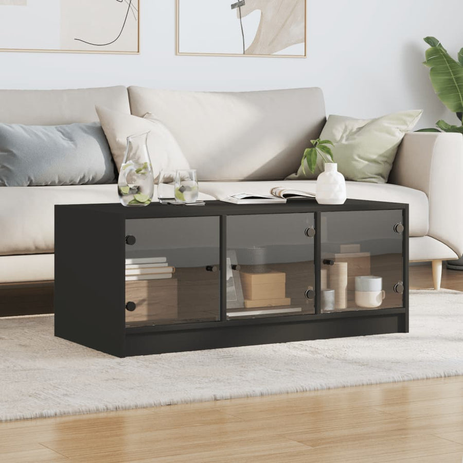 Salontafel Met Glazen Deuren 02X50X42 Cm Zwart