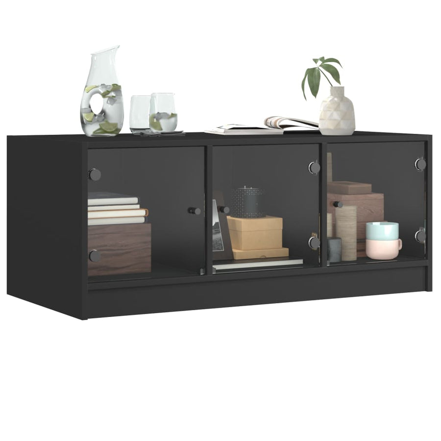 Salontafel Met Glazen Deuren 02X50X42 Cm Zwart