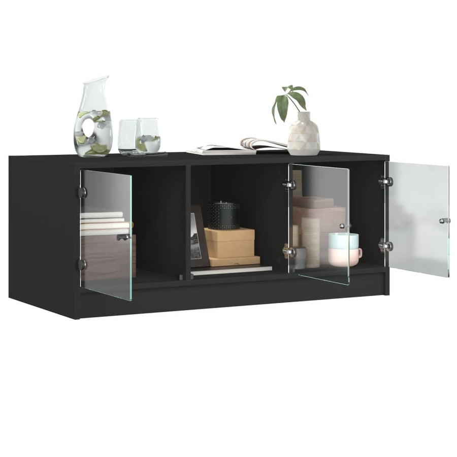 Salontafel Met Glazen Deuren 02X50X42 Cm Zwart