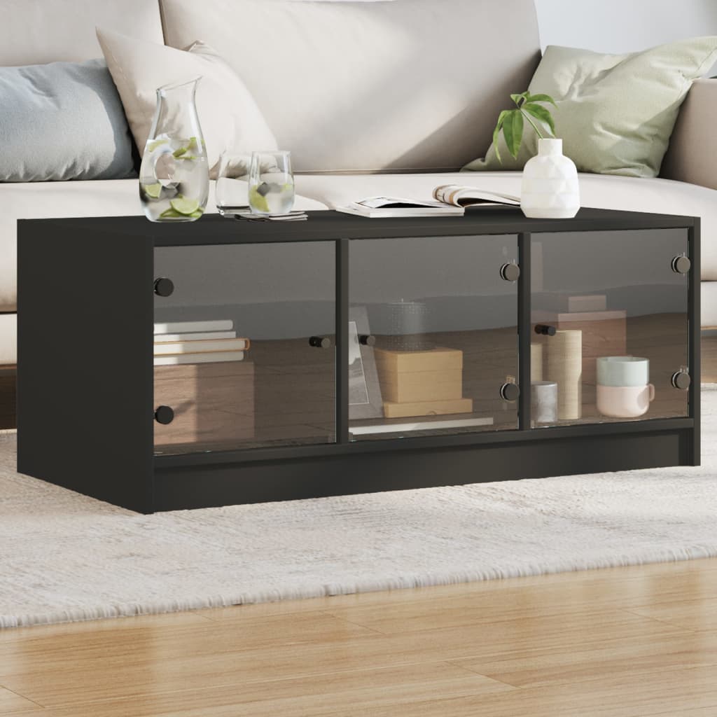 Salontafel Met Glazen Deuren 02X50X42 Cm Zwart