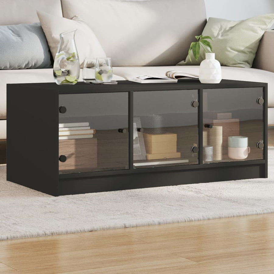 Salontafel Met Glazen Deuren 02X50X42 Cm Zwart