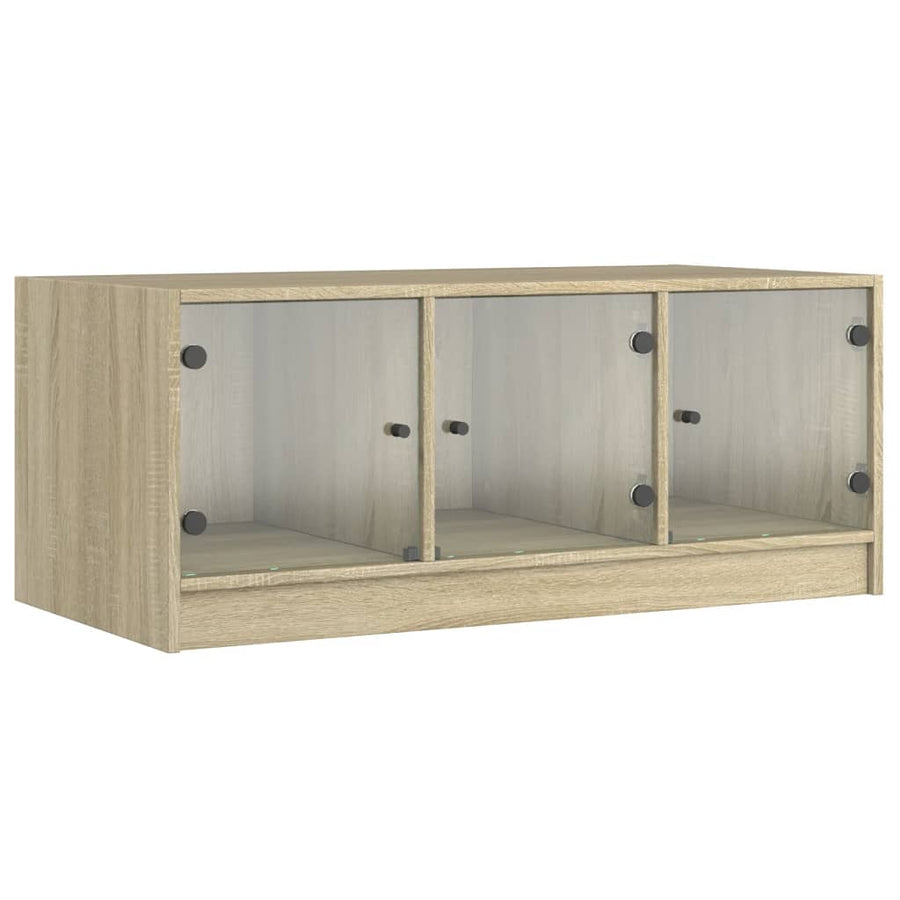Salontafel Met Glazen Deuren 02X50X42 Cm Kleurig Sonoma eiken