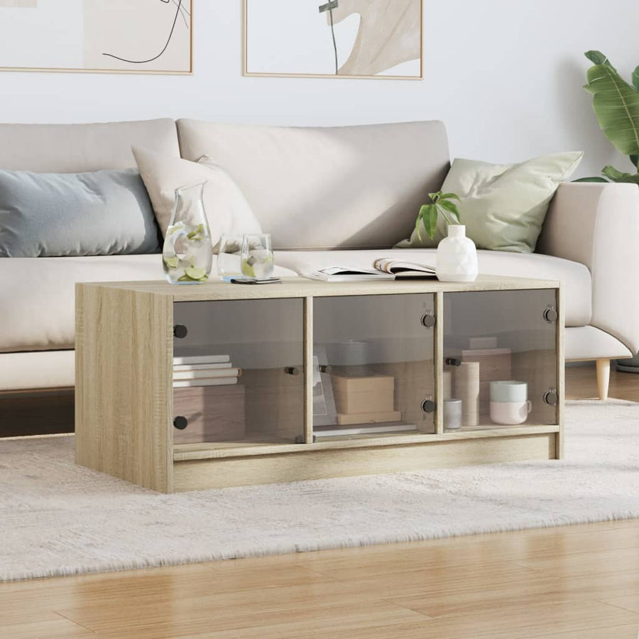 Salontafel Met Glazen Deuren 02X50X42 Cm Kleurig Sonoma eiken
