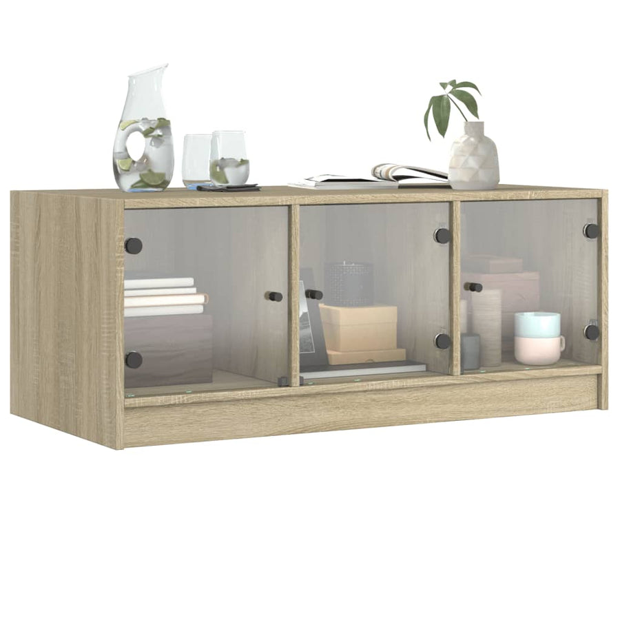 Salontafel Met Glazen Deuren 02X50X42 Cm Kleurig Sonoma eiken