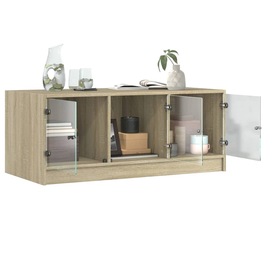 Salontafel Met Glazen Deuren 02X50X42 Cm Kleurig Sonoma eiken