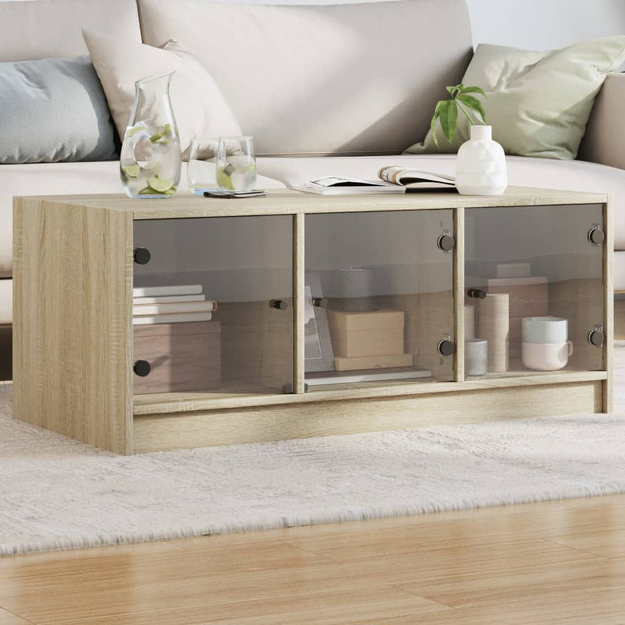 Salontafel Met Glazen Deuren 02X50X42 Cm Kleurig Sonoma eiken