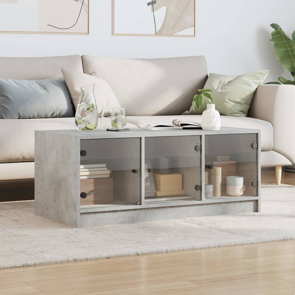 Salontafel Met Glazen Deuren 02X50X42 Cm Betongrijs