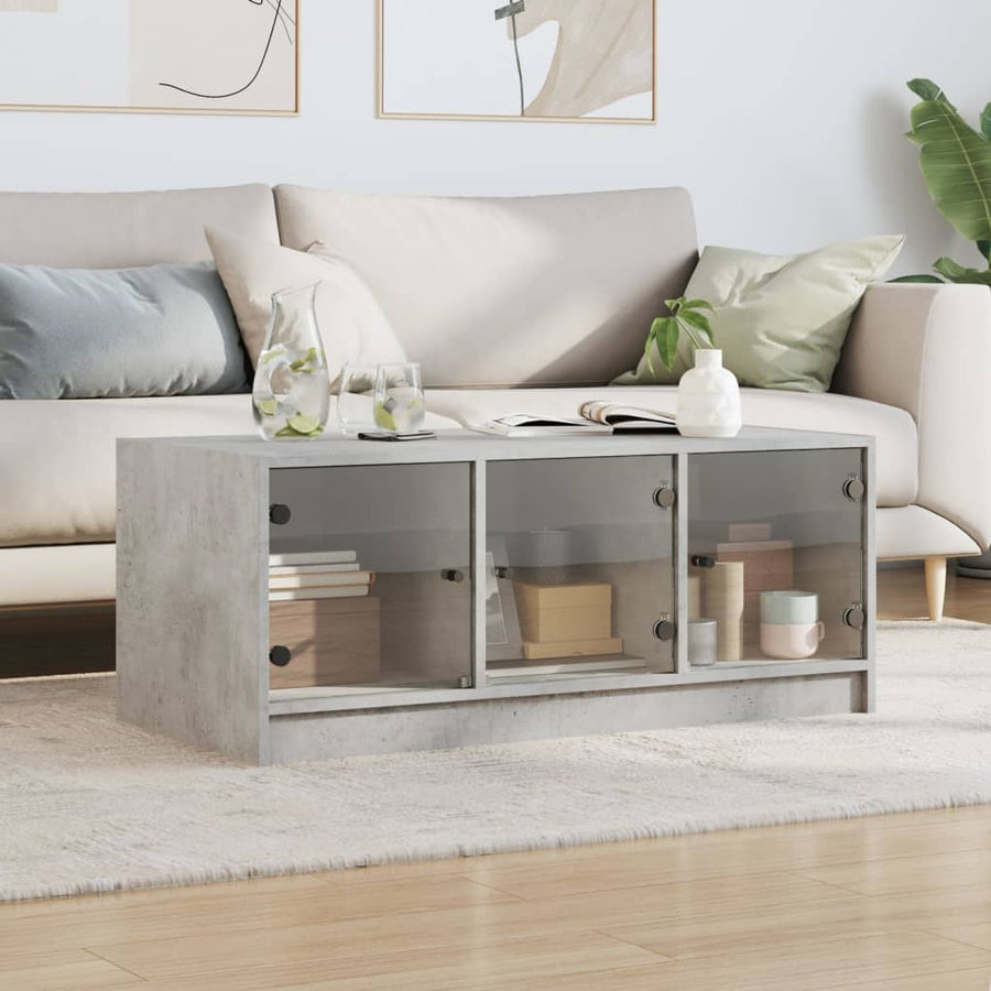 Salontafel Met Glazen Deuren 02X50X42 Cm Betongrijs