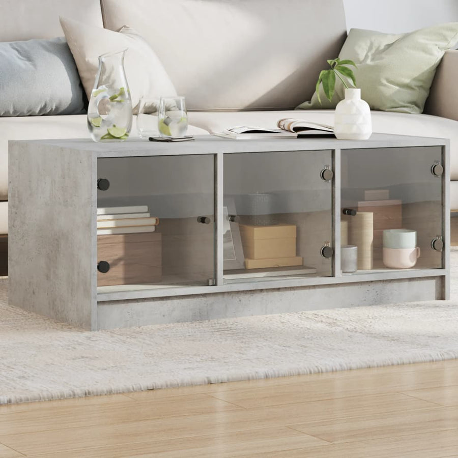 Salontafel Met Glazen Deuren 02X50X42 Cm Betongrijs