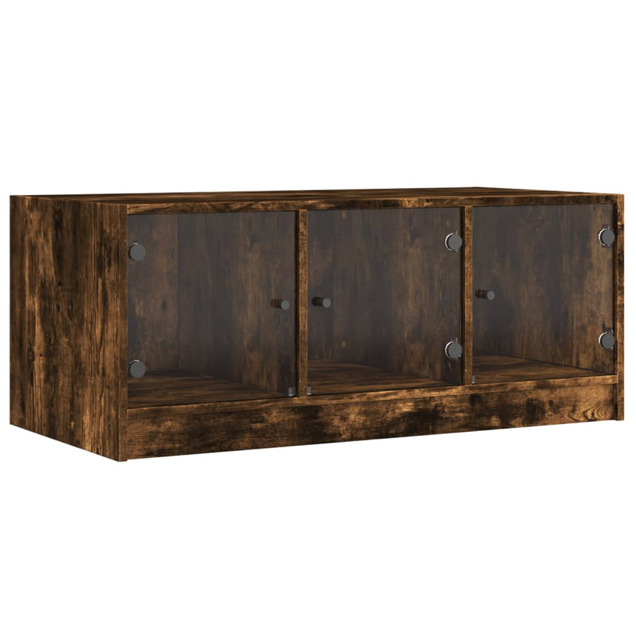Salontafel Met Glazen Deuren 02X50X42 Cm Kleurig Gerookt eiken