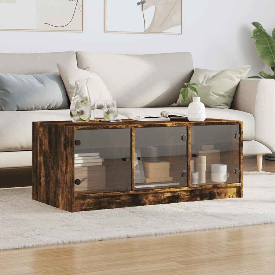 Salontafel Met Glazen Deuren 02X50X42 Cm Kleurig Gerookt eiken