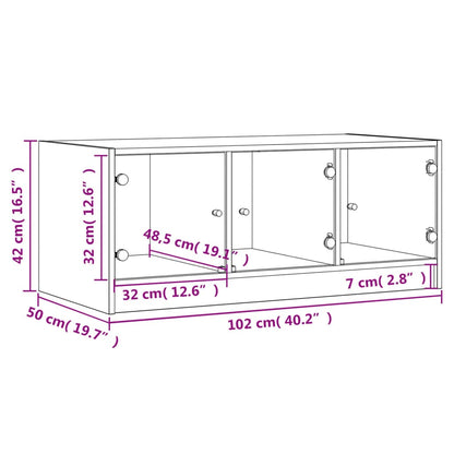 Salontafel Met Glazen Deuren 02X50X42 Cm Kleurig Gerookt eiken