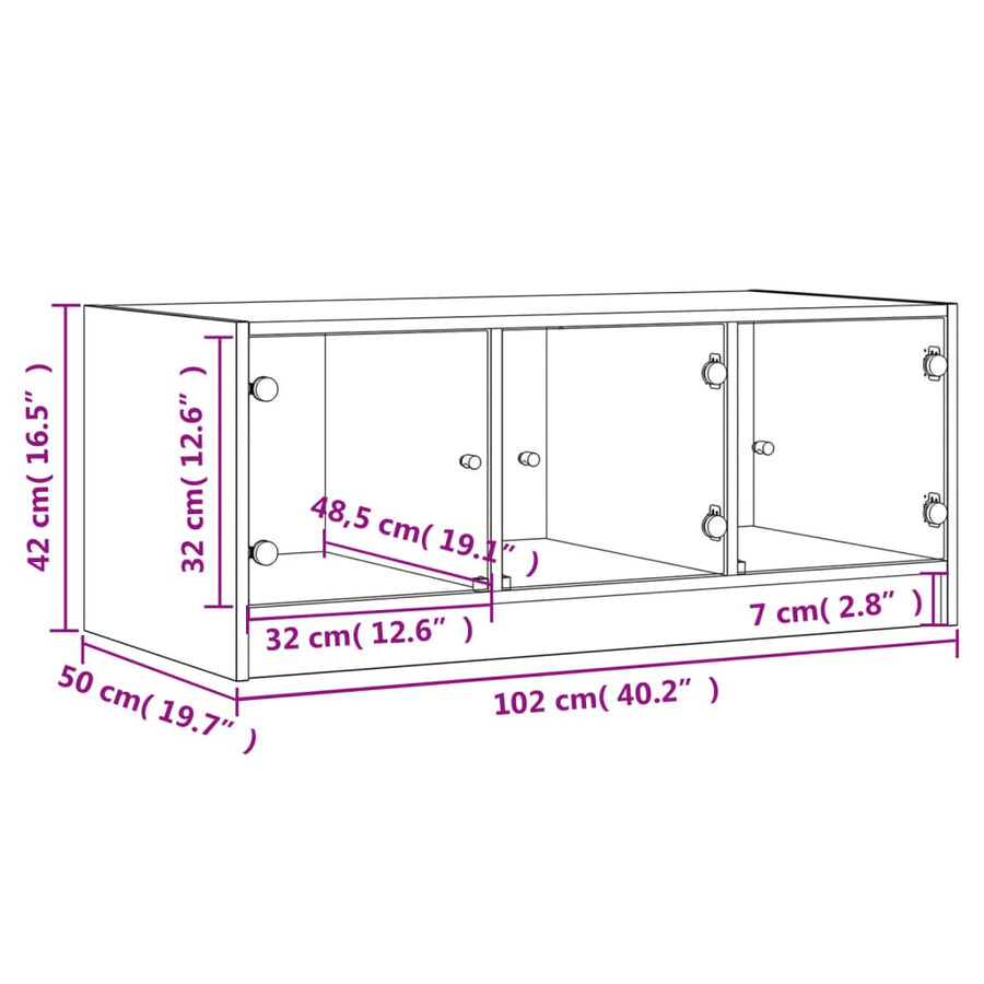 Salontafel Met Glazen Deuren 02X50X42 Cm Kleurig Gerookt eiken