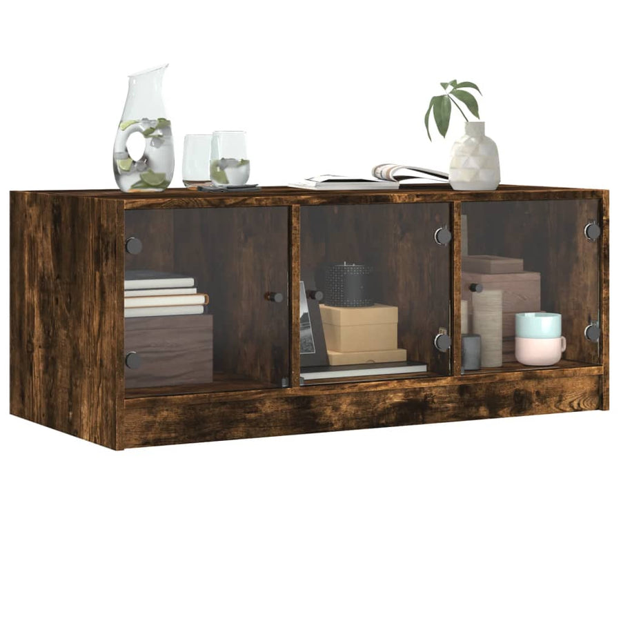 Salontafel Met Glazen Deuren 02X50X42 Cm Kleurig Gerookt eiken