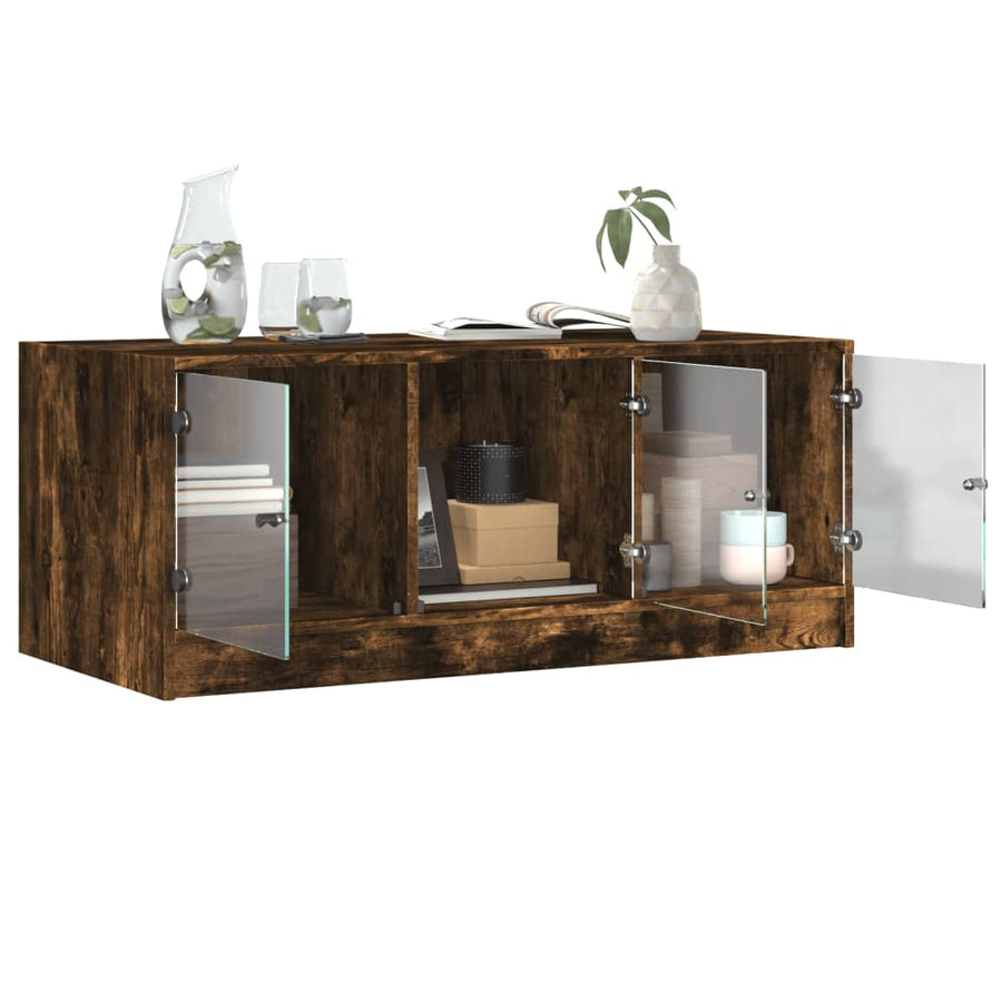 Salontafel Met Glazen Deuren 02X50X42 Cm Kleurig Gerookt eiken