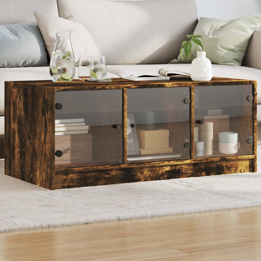 Salontafel Met Glazen Deuren 02X50X42 Cm Kleurig Gerookt eiken
