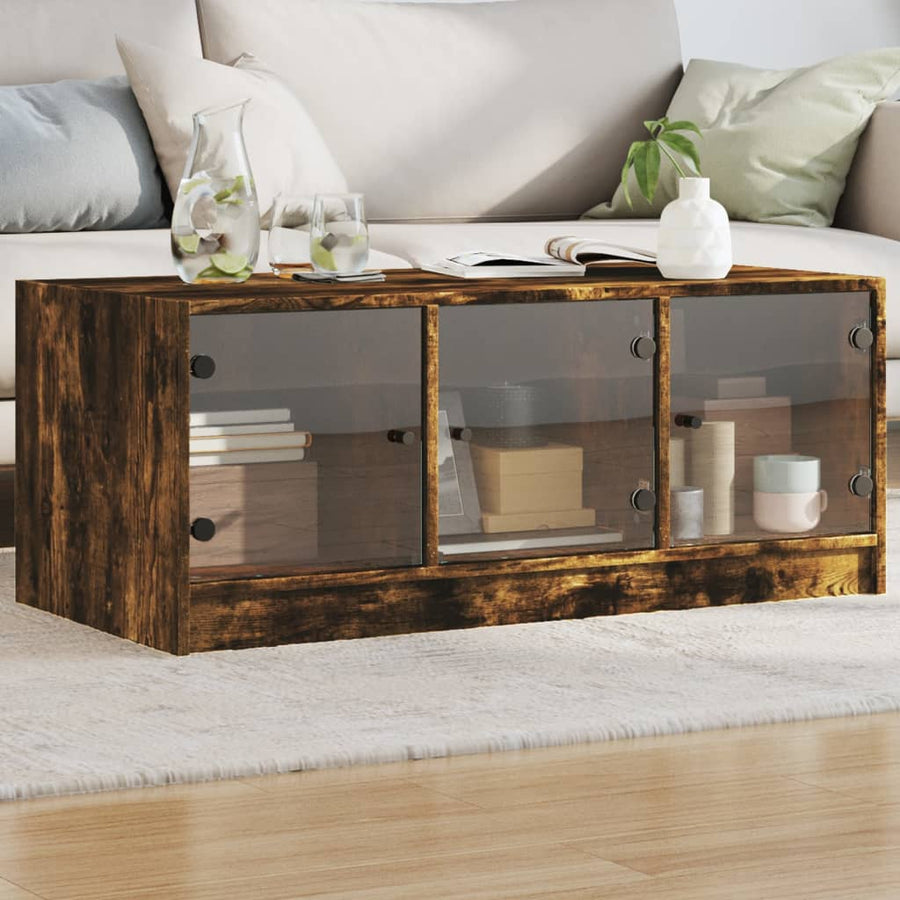 Salontafel Met Glazen Deuren 02X50X42 Cm Kleurig Gerookt eiken