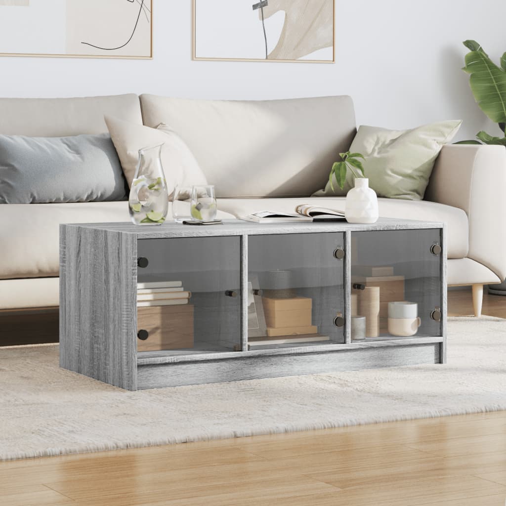 Salontafel Met Glazen Deuren 02X50X42 Cm Eiken Grijs sonoma